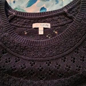 Navy soft loose sweater with filigree around shoulders